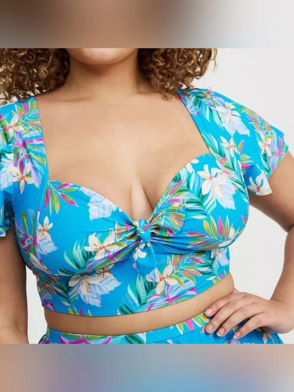 Torrid Blue Lush Tropical Wireless Bikini Top & Swim Skort Swimsuit SET 3X 22 24